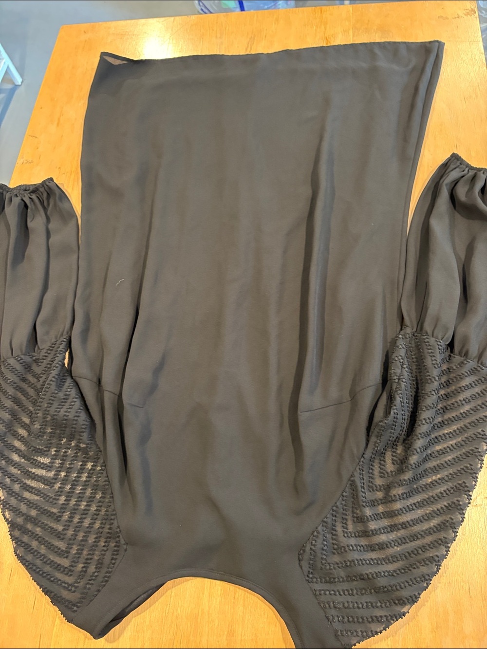 Maurices ~ Jet Black Long sleeve dress Sheer Patterned Balloon Sleeves
